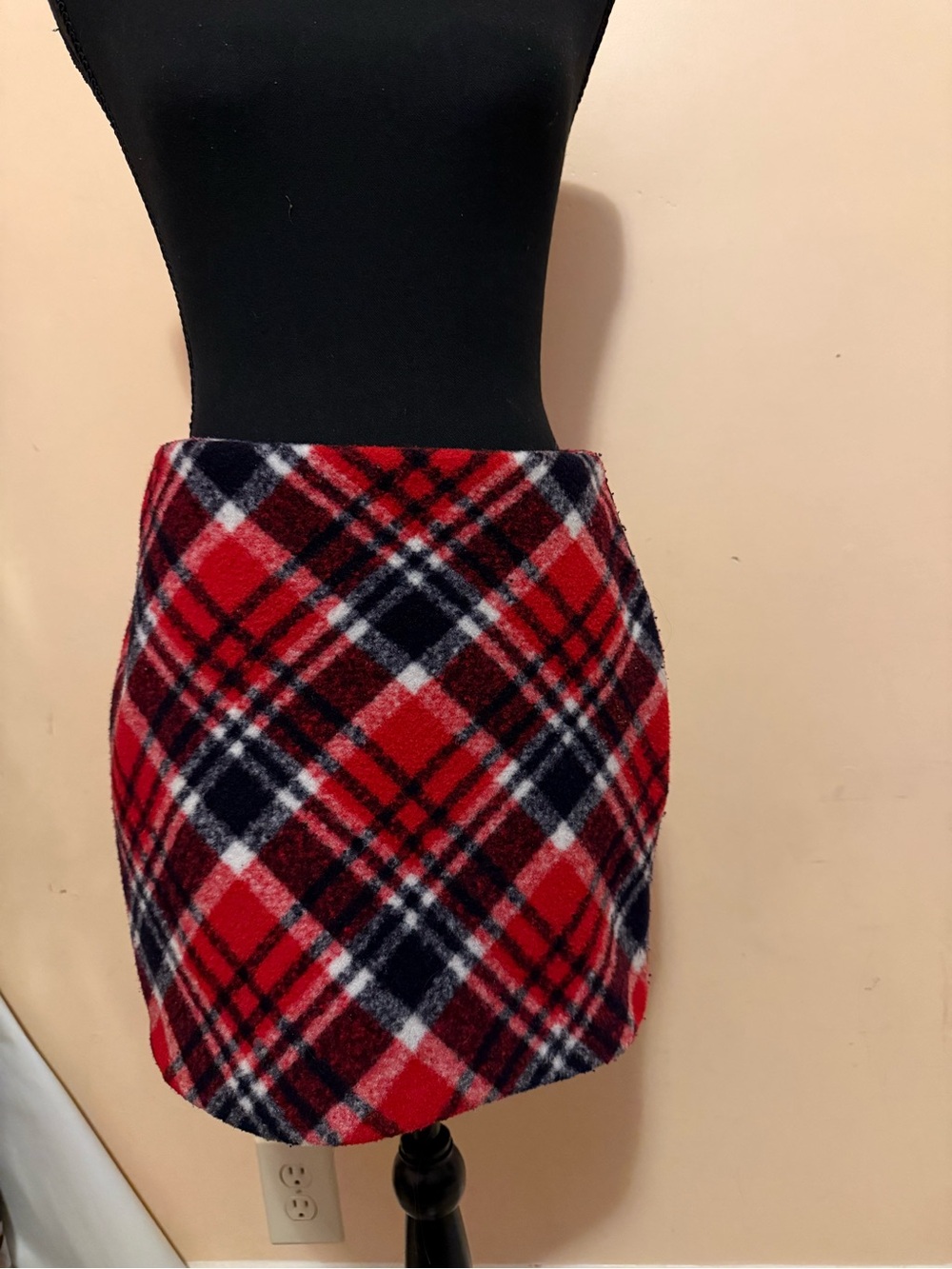 Forever 21 Red Plaid Mini Skirt with Navy and White Accents